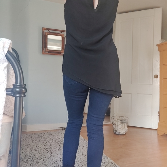 --**$$3/12$$**-- Asymmetrical Hem Black Tank Blouse - Picture 2 of 5